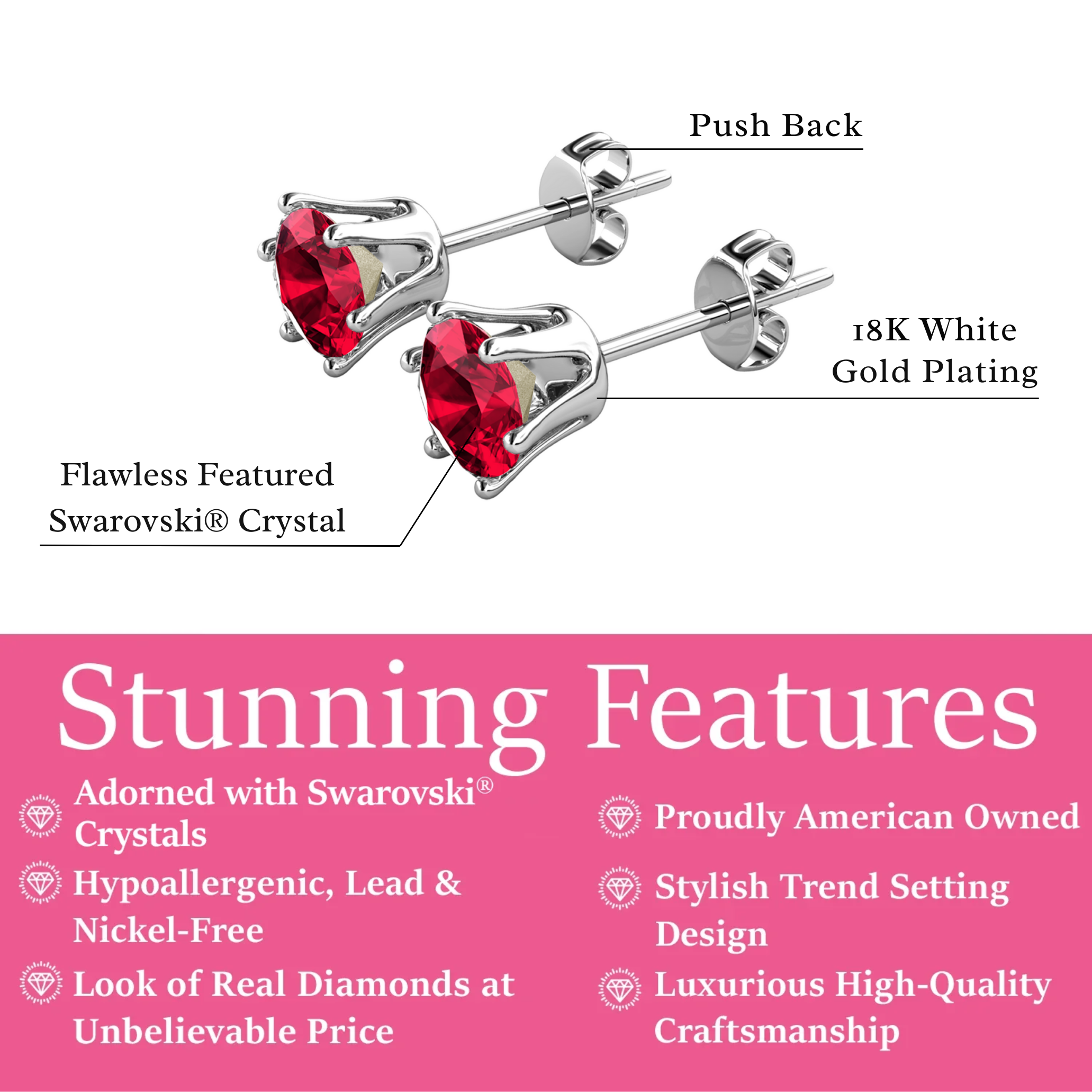 Cate & Chloe January Garnet Birthstone Stud Earrings photo 3