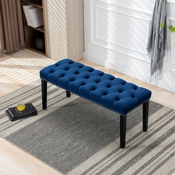 Jopath Upholstered Tufted Bench Ottoman , Velvet Dining Bench Bedroom Bench Footrest Stool Accent Bench for Entryway Dining Room Living Room, Blue