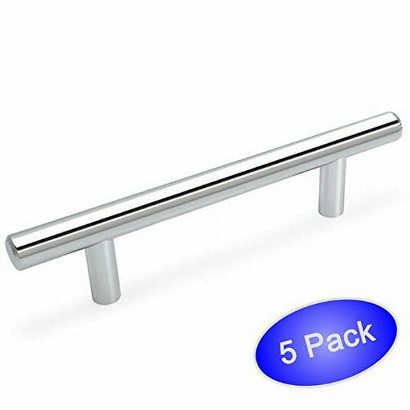 Cosmas 305-96CH Polished Chrome Cabinet Hardware Euro Style Bar Handle Pull, 3-3/4" (96mm) Hole Centers, 6-1/8" Overall Length - 5 Pack