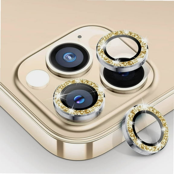 3 Pcs 9H Diamond Camera Lens Film,Glitter HD Tempered Glass Camera Cover Flash drill Lens Film For iPhone 13/13 Mini/13 Pro/13 Pro Max (For ip13,Gold)