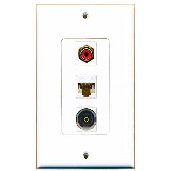 RiteAV - 1 Port RCA Red and 1 Port Toslink and 1 Port Cat6 Ethernet White Decorative Wall Plate Decorative