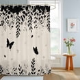 thumbnail image 4 of Shower Curtain Butterfly Leaf Shower Curtains for Bathroom Decor, Waterproof Polyester Shower Curtain Set with Hooks, Small Stall Size 36" x 72" Black Plant Silhouette, 4 of 9