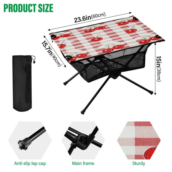 BZSMCE Camping Tables Simple Folding Table Cherry Picnic Delight Pattern Size:23.6*15.7in
