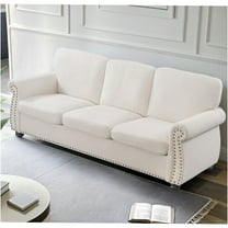 JERFIT 3-Seater Velvet Sofa with Loose Back Cushions, Mid-Century Modern Upholstered Couch for Living Room, Apartment & Office, Ivory