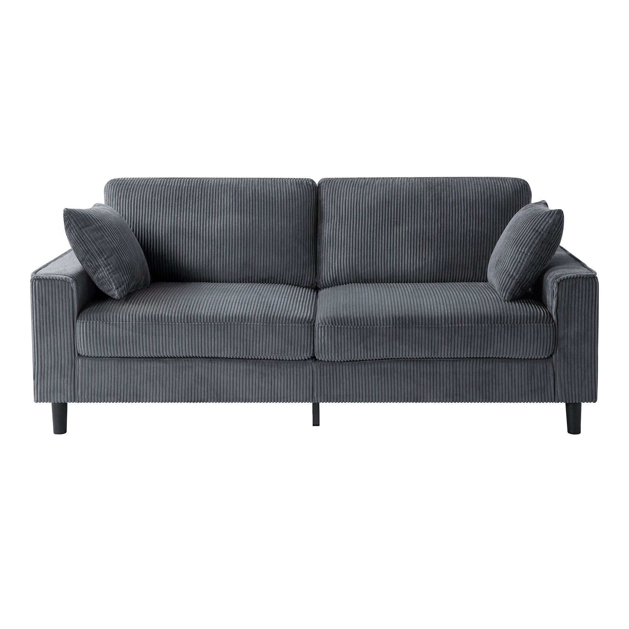 DEALTOPS 82" Corduroy Loveseat Sofa, 2-Seater Upholstered Couch with Sturdy Iron & Wood Frame, Dark Gray