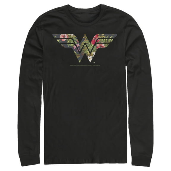 Men's Justice League Tropical Logo  Long Sleeve Shirt Black 2X Large