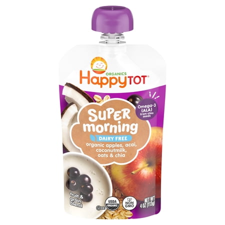 HAPPY TOT, STAGE 4 BABY FOOD, APPLES, ACAI, COCONUTMILK OAT, CINNAMON & CHIA, 4 OZ POUCH