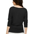 thumbnail image 5 of Made by Johnny Women's Boat Neck 3/4 Sleeve Draped Dolman Top with Side Shirring Premium Shirt L BLACK, 5 of 6