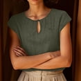 thumbnail image 5 of Women's Summer Solid Color Cotton Linen Casual V Neck Tank Tops Cap Sleeve Loose Fit Blouses Tunic Shirts Army Green, 5 of 8