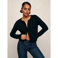thumbnail image 6 of Women Crew Neck Drop Shoulder Button Down Cropped Knit Cardigan Black S, 6 of 7