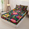 thumbnail image 2 of Homewish Boho Watercolor Floral Zipper Twin Comforter Sets with Fitted Sheet and 2 Pillowcases,Peony Daisy Flower Zipper Bedding Set,Multicolor,Black Reversible,4pcs, 2 of 8