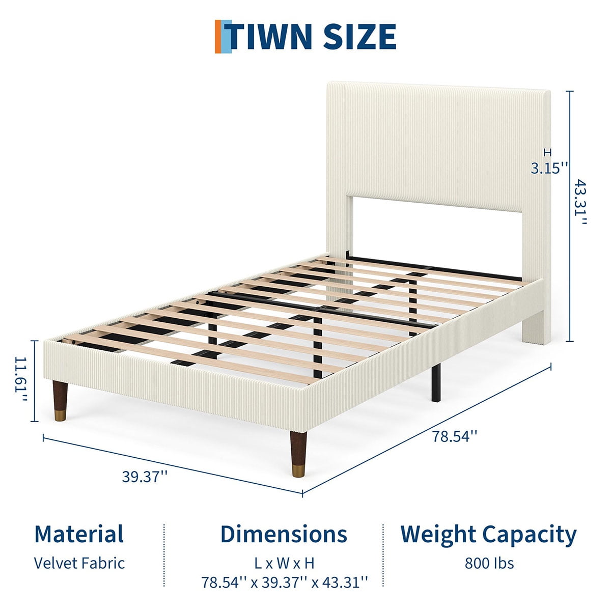 Ataucjin Twin/Full/Queen/King Size Platform Bed Frame, Modern Twin Bed Frame with Upholstered Headboard and Strong Metal Slats Support, No Boxing Spring Needed, Easy Assembly