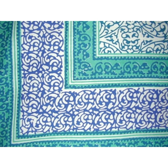 Persian Filigree Block Print Tapestry Cotton Bedspread 108" x 88" Full-Queen Blue