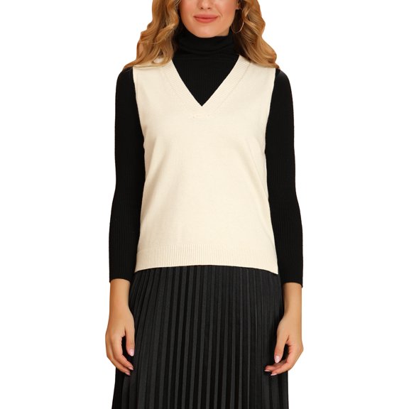 Allegra K Women's Pullover Knit Sweaters Solid Color V Neck Sleeveless Sweater Vests