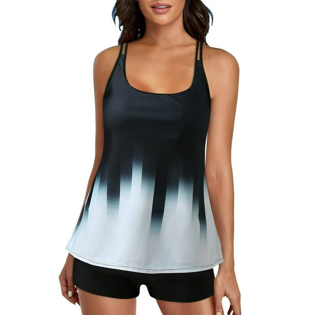 Womens Colorful Print Swimsuits with Shorts Tummy Control Tankini Two Piece Bathing Suits Slimming Swimwear