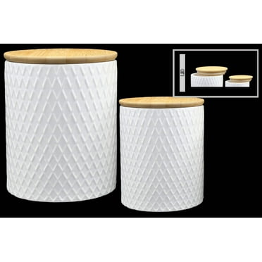 Urban Trends Ceramic Round Set Of Two Canister With White Finish 50958