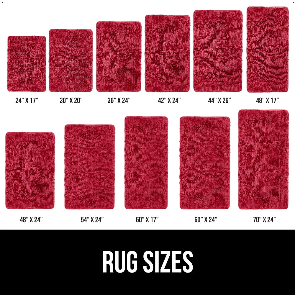 GORILLA GRIP Chenille Bath Rug 30x20, Rubber Backing Quick Dry Washable Microfiber Mats, Red
