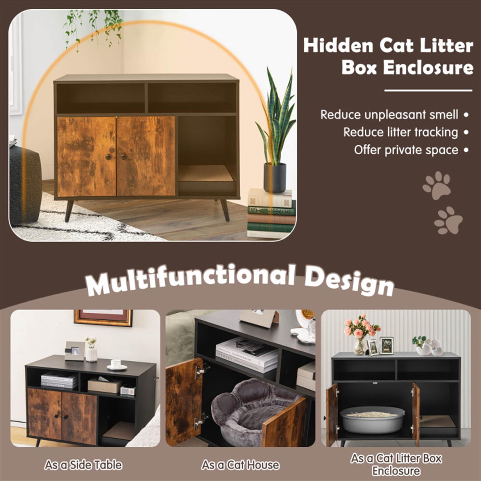 resenkos 35" Cat Litter Box Enclosure, Hidden Litter Box Furniture, Wood Cat House Washroom Cabinet Fit for Most of Cat and Litter Box, Black