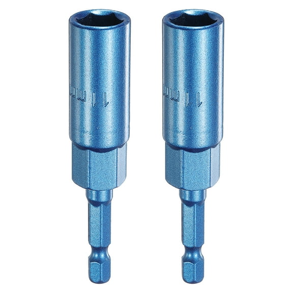 Uxcell 2pcs Hex Nut Driver Drill Bit 11mm 6-Points Socket 1/4" Hex Shank Magnetic Nut Setter CR-V Steel Quick Change Socket