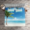 thumbnail image 2 of Ambesonne Coastal Quilted Coverlet 3 Pcs, Idyllic Scenery Sunbeam, King Size, Aqua White Green, 2 of 2