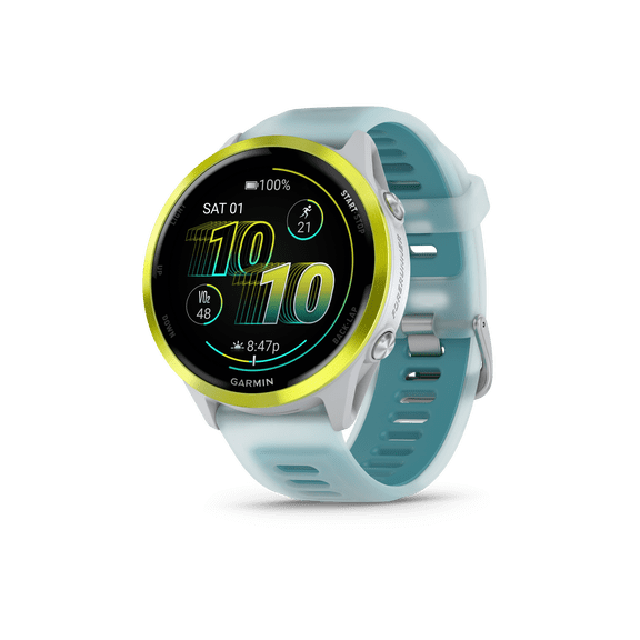 GARMIN Forerunner 570 GPS White Fiber-Reinforced Polymer Case with White Turquoise Watch Band