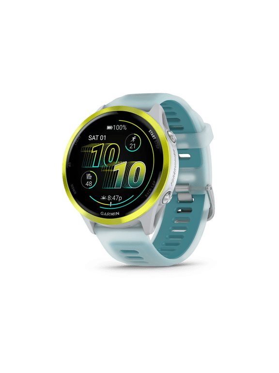 Forerunner 570, 47mm, Advanced GPS Running and Triathlon Smartwatch, AMOLED Display, Training and Recovery Features, Amp Yellow Aluminum with Translucent Whitestone/Turquoise Band