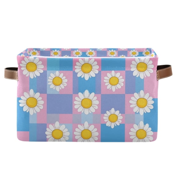 Yayeee Canvas Storage Basket with Handles for Shelves Fabric Bins Closet Organizer, Playful Daisy