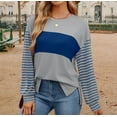 thumbnail image 4 of Jalioing Striped Shirts Tops for Women Casual Loose Long Sleeve Pullover Shirts Side Slit Crew Neck Fashion Tee, 4 of 7