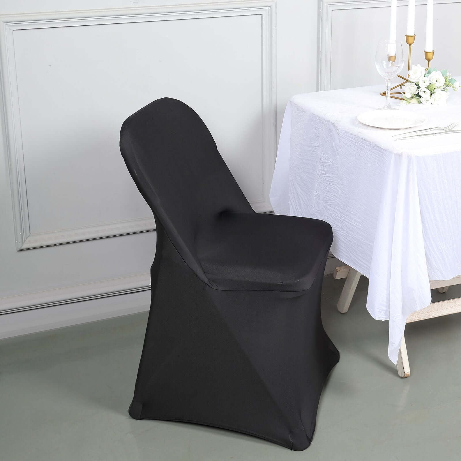 Efavormart 10 Pack | Black Spandex Stretch Folding Chair Cover