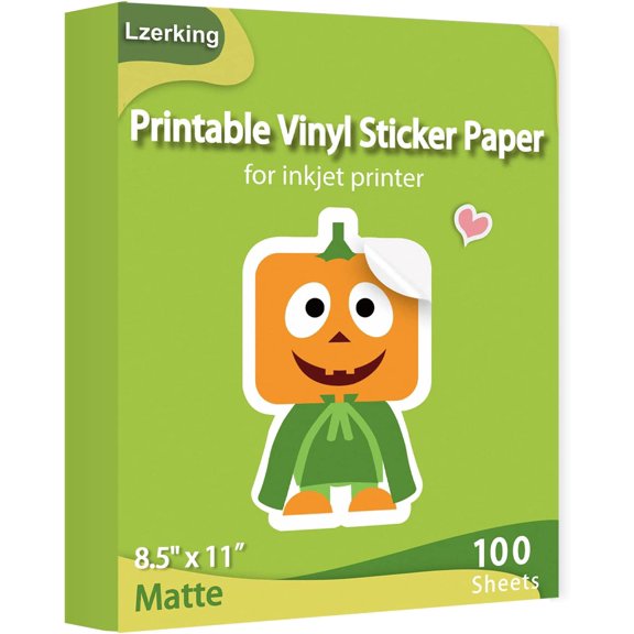 Printable Vinyl Sticker Paper for Inkjet Printer 100 Sheets Matte White Waterproof 8.5x11 Inches
