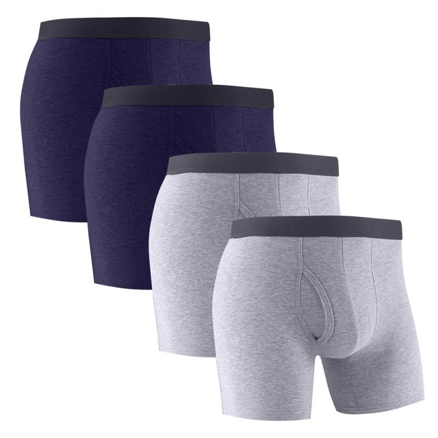 ylioge Mens Boxer Briefs 4 Pack Cotton Underwear with Fold Front Solid Color Breathable High Waisted Multipack Full-Coverage Moisture-Wick Boxers