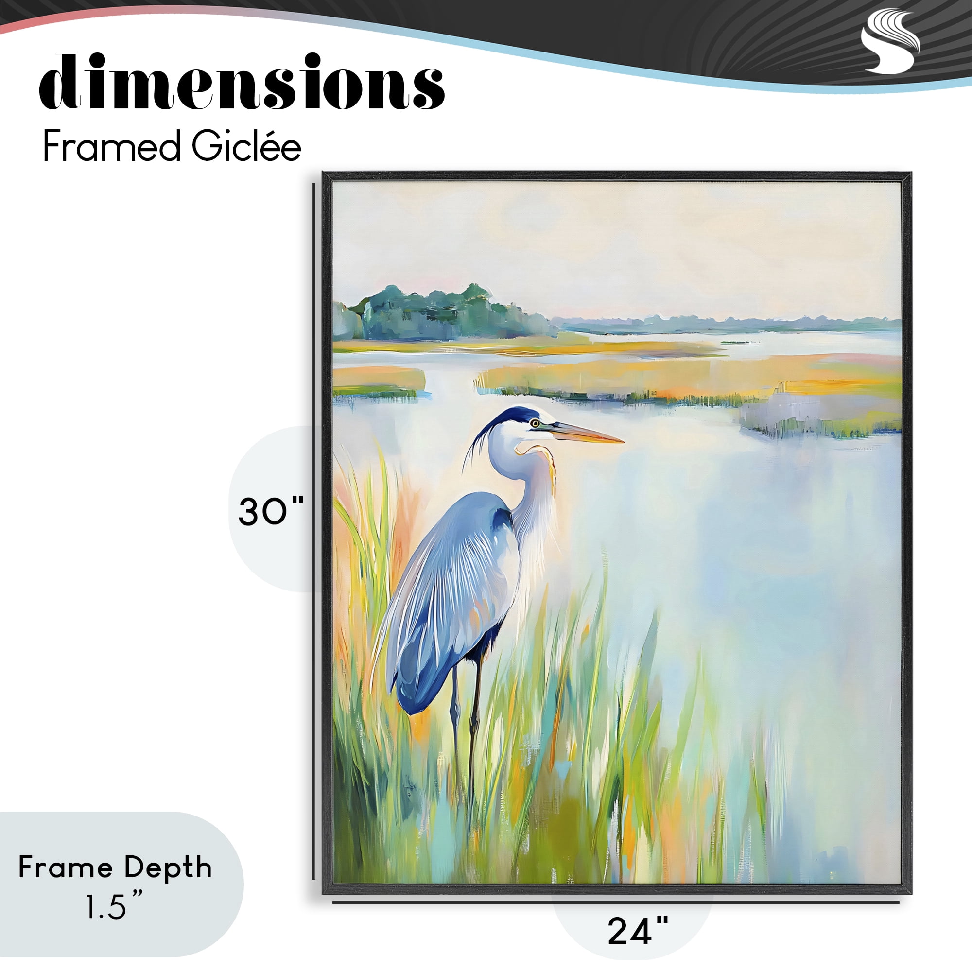 Stupell Industries Heron Perched in the Grass Black Framed Giclee Art, design by Creative Studio