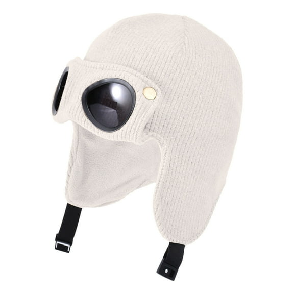 Hjtefg Winter-Warm Caps, Girl Boy Hooded Winter Scarf, Kid Hat with Sunglasses, Cap Scarf Knit Set, Comfortable Kids' Headwear,Color: White Size: 4-10 Years