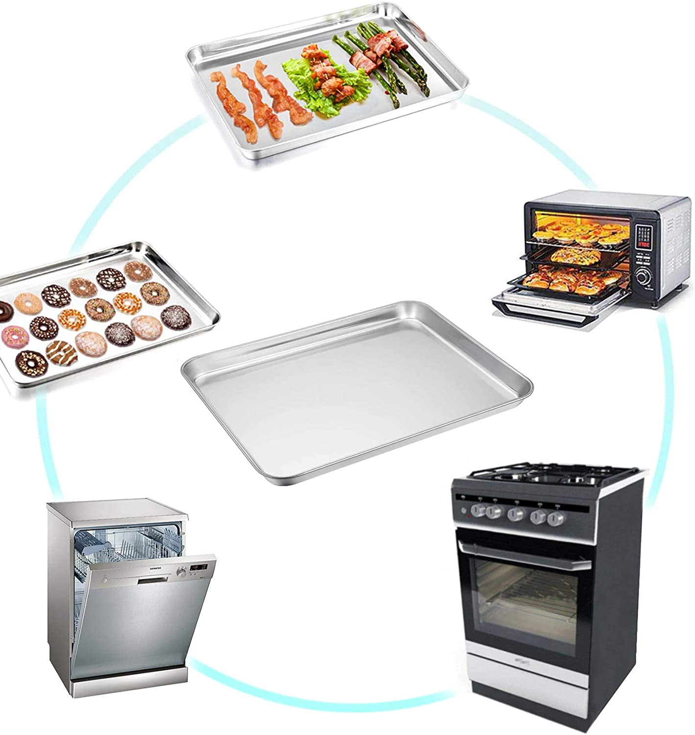 Stainless Steel Baking Sheet with Rack Set [1 Pans + 1 Racks], Cookie Sheet with Cooling Rack, Cookie Pans for Roasting Grilling,Size 10.4"x 8" , Non Toxic & Heavy Duty & Easy Clean,Dishwasher Safe