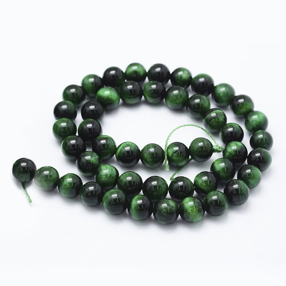 Natural Tiger Eye Beads Strands Dyed & Heated Round Green 8mm Hole: 1mm about 48pcs/strand 14.6 inch(37cm) DIY