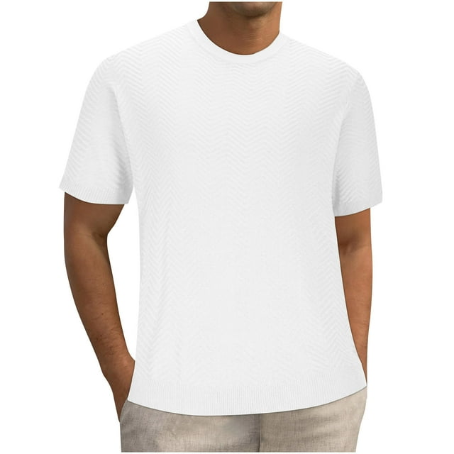 pstuiky camisetas de hombre, Camiseta de verano para hombre, de punto, con cuello redondo, color liso, manga corta, informal, a la moda camisas casuales para hombre m