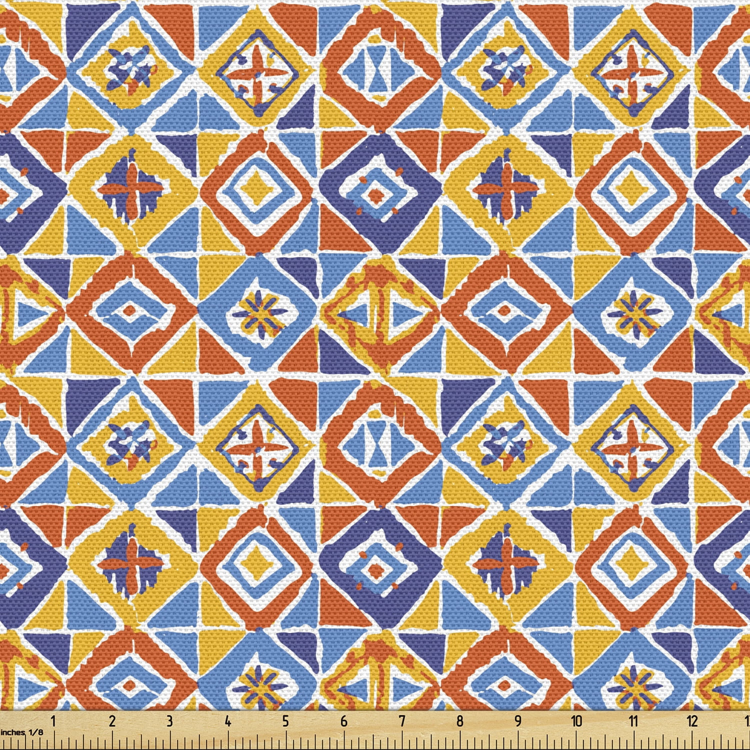 Geometric Fabric by the Yard Upholstery, Squares Patchwork Mosaic and