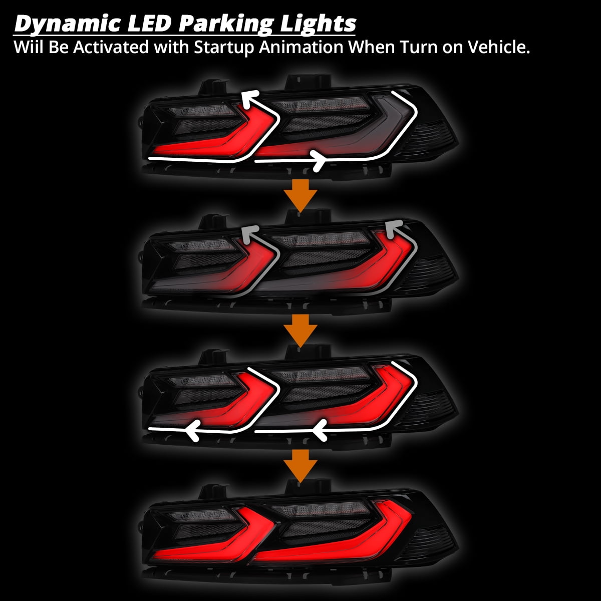 Spec-D Tuning Black Smoke Dynamic Full LED Tail Lights w/ Startup Animation Compatible with 2014-2015 Chevy Camaro, Left + Right Pair Assembly
