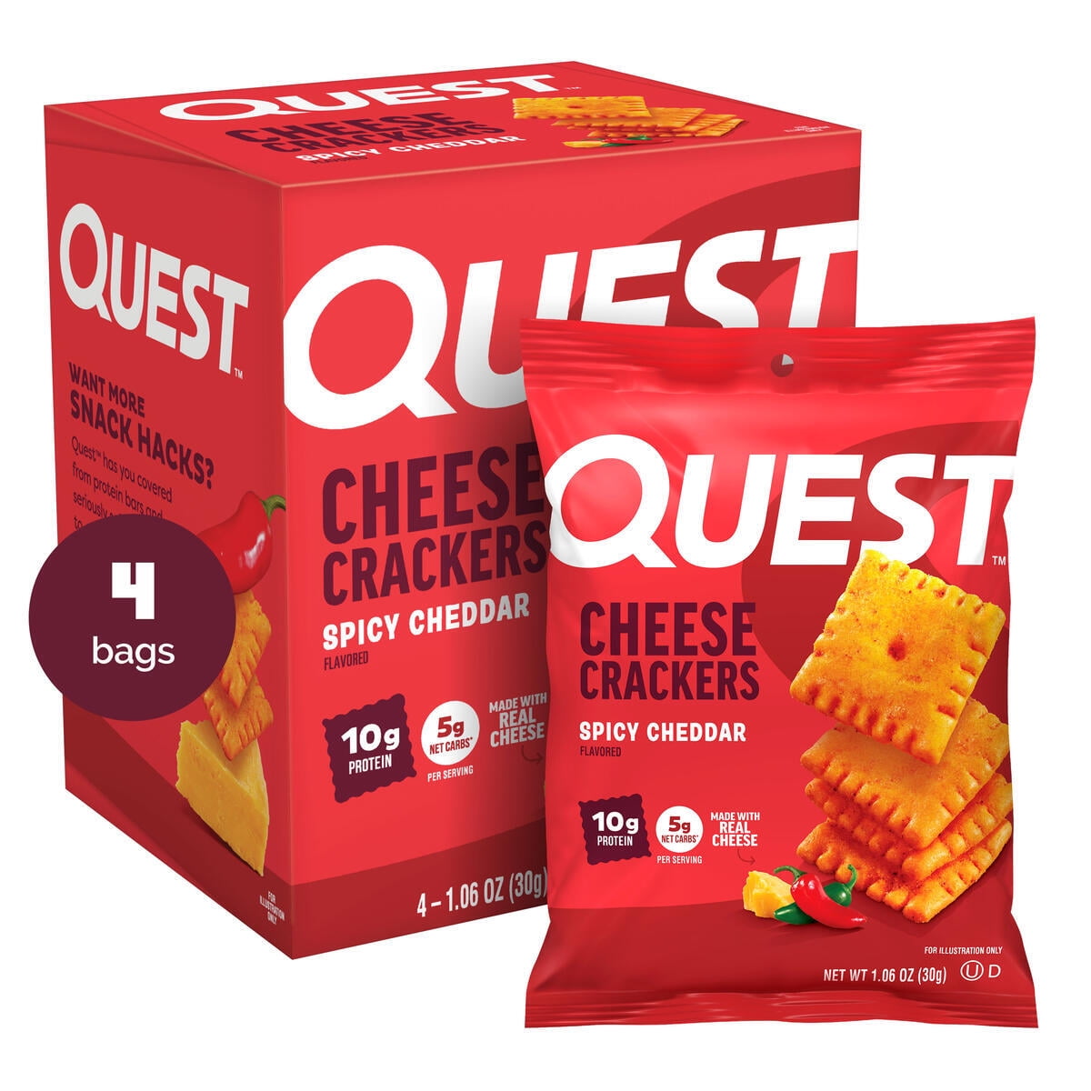 Quest Protein Crackers, Spicy Cheddar flavor, 15g of Protein, Made with Real Cheese, 4 Count