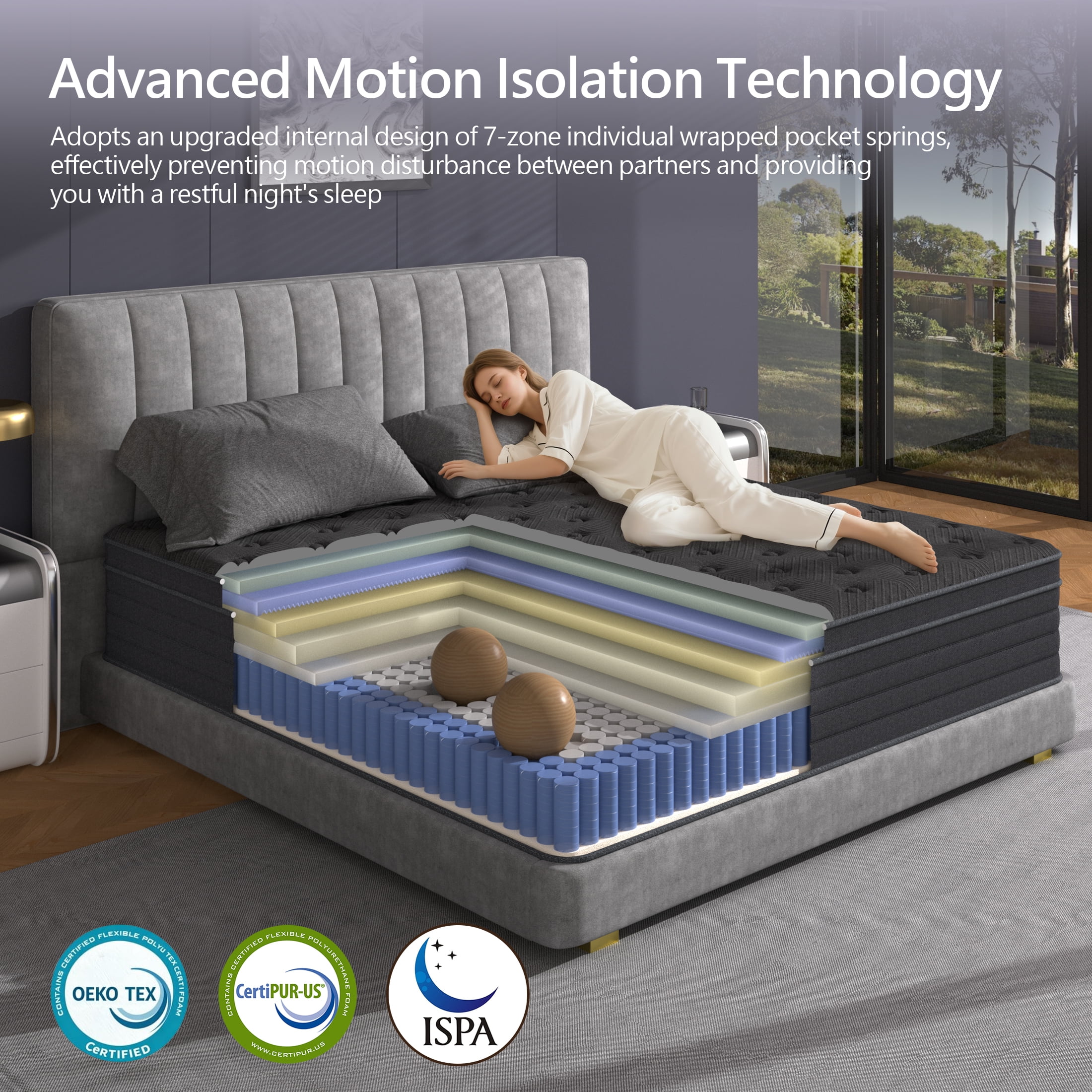 Doudter Queen Mattresses 12 Inch, Cooling-Gel Memory Foam & Pocket Spring Hybrid Mattress, Queen Bed Mattress in a Box, CertiPUR-US Certified, Medium Firm