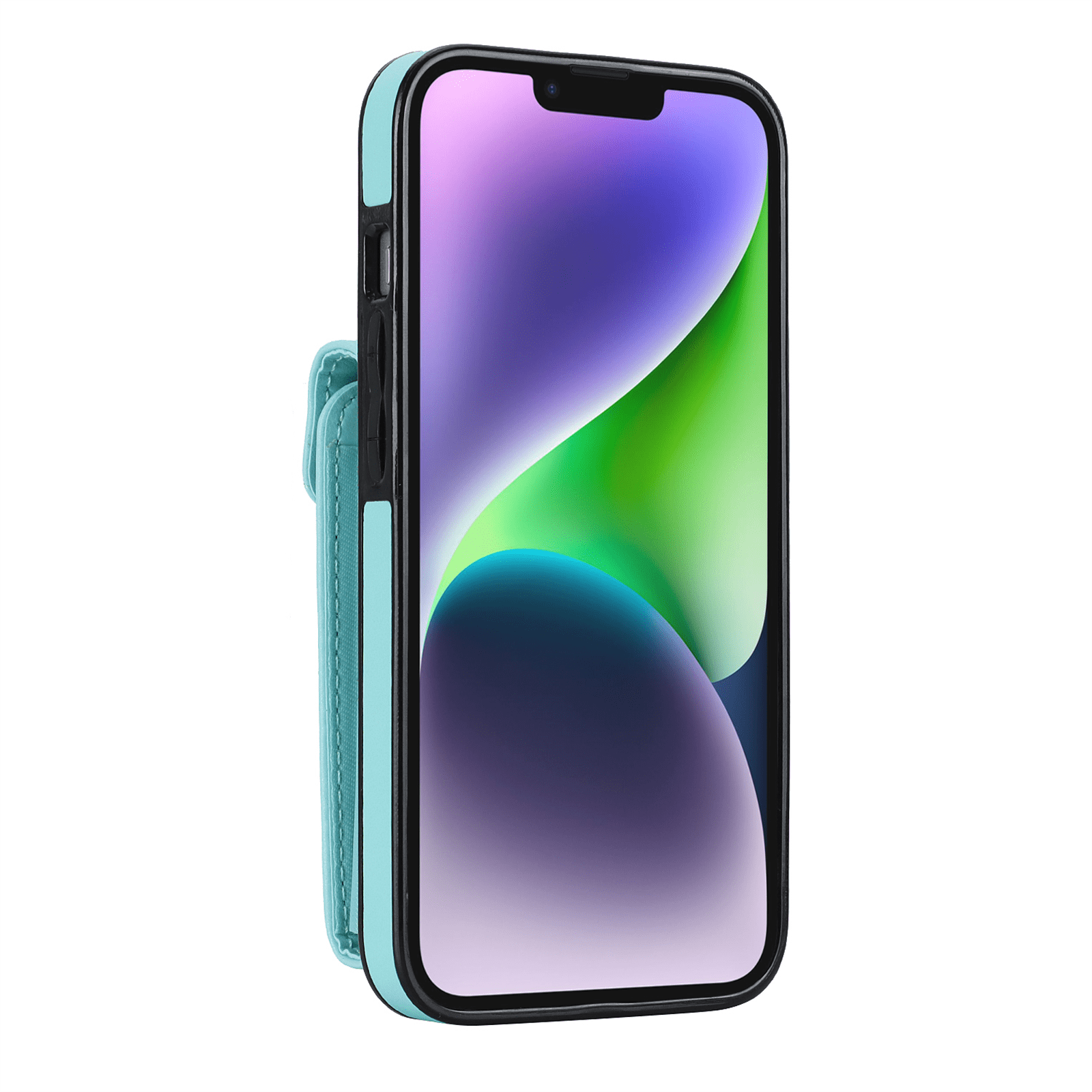 Asuwish Wallet RFID Blocking PU Leather Cell Phone Case with Tempered Glass Screen Protector, Wrist Strap for iPhone 14 Plus, Teal