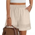 thumbnail image 4 of Yutgune Womens Cotton Shorts Elastic Waist Lace Trim Washed Casual Summer Beach Lounge Shorts with Pockets, 4 of 8