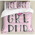 thumbnail image 1 of Girl Slogan Duvet Cover Set Queen Size, Girl Power Text in Ornamental Font Stripes Zigzags Polka Dots Backdrop Gender, 3 Piece Bedding Set with 2 Pillow Shams, Multicolor, by Ambesonne, 1 of 3