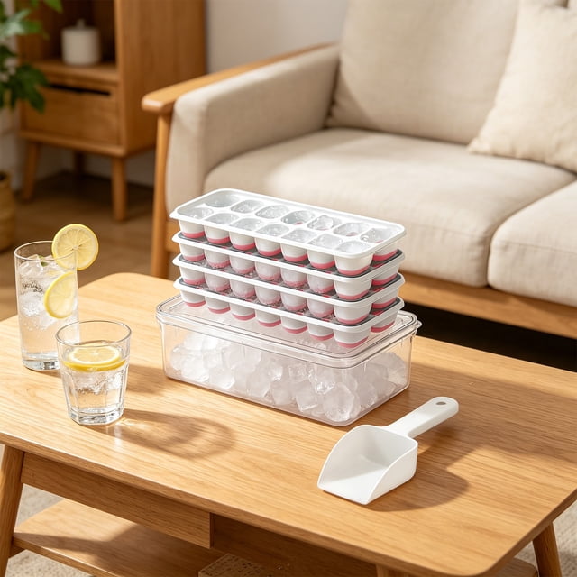 Bandeja para cubitos de hielo con tapa y caja de almacenamiento | Molde de silicona para hielo
