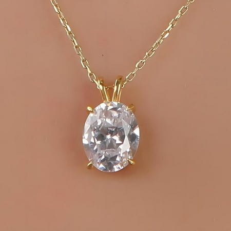 Diamond Oval Cut Necklace, April Birthstone Necklace, 14K Yellow Gold Plated Silver Necklace, Solitaire Necklace, Minimalist Necklace