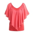 thumbnail image 3 of Mujeres Atractivas Blusa V cuello frío hombro volantes sin mangas sólida camiseta chaleco Tank veran Abanopi Rosa L, 3 of 7