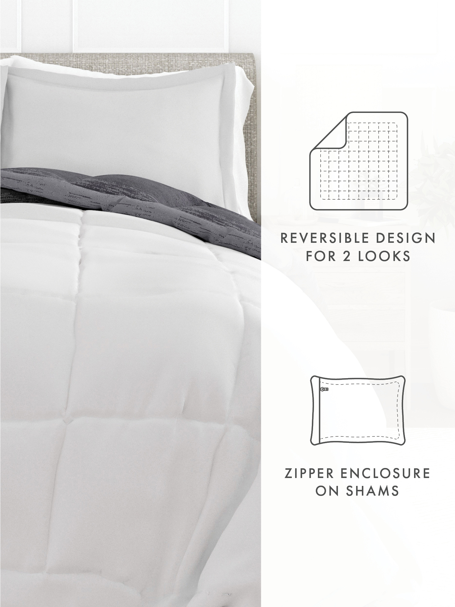 All Season Ultra Soft Comforter Set Lightweight Bedding in Gray/Black Ombre for Twin/Twin XL Size by Comfort Canopy