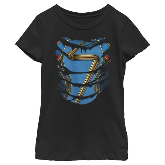 Girl's Marvel: Ms. Marvel Ripped Kamala Khan Chest Costume  Graphic Tee Black Small