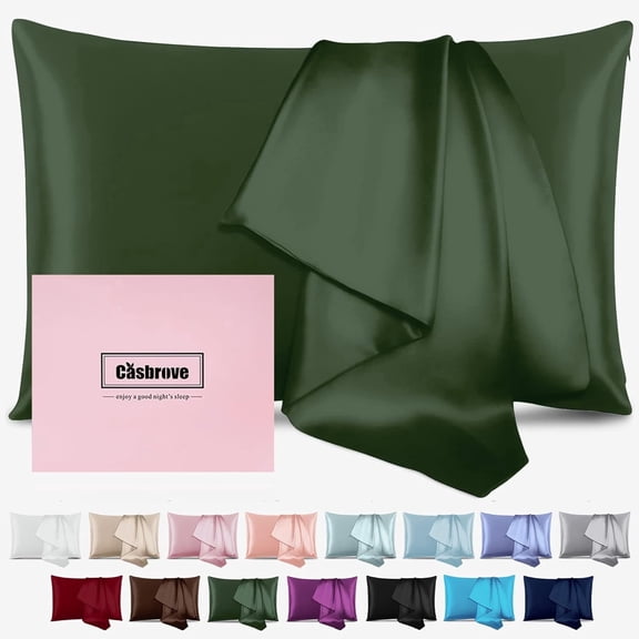 Silk Pillowcase for Hair and Skin Mulberry Soft Breathable Smooth Both Sided Natural Pillowcase with Zipper Beauty Sleep Pillow Case 1 Pack (Queen,Green)