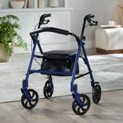 McKesson Rollator Walker for Seniors with Seat, Wheels - Blue, 300 lbs Capacity, 1 Ct